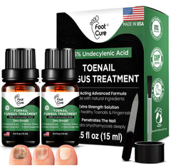 Foot Cure toenail renewal bottle close-up with natural oils for nails.