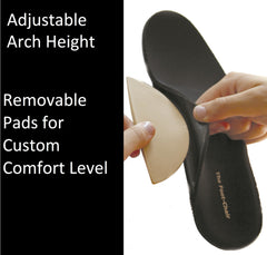 FootChair heel and arch cushions reduce pressure during long walks.