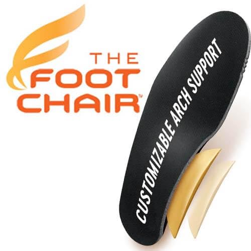 FootChair synthetic rubber and gel blend for cushioned wear.
