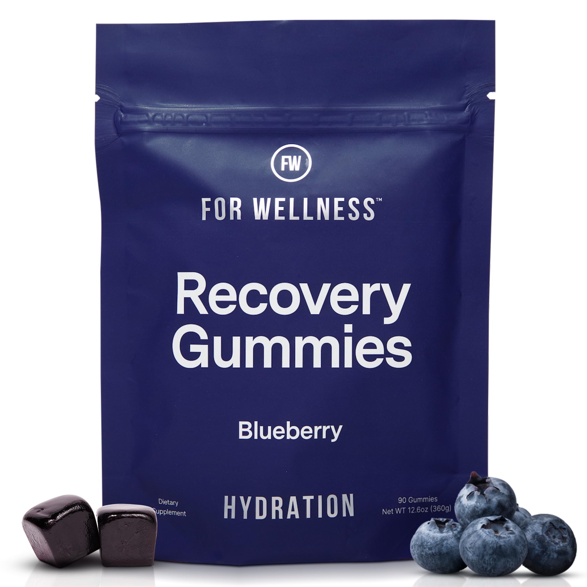 For Wellness Electrolyte Recovery Gummies in a blue bottle support hydration during workouts.