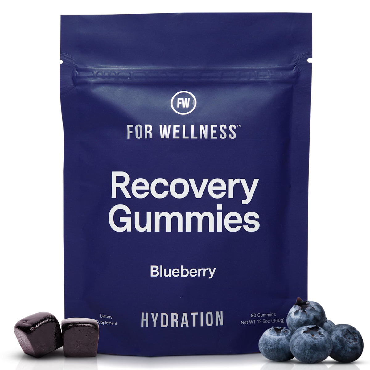 For Wellness Electrolyte Recovery Gummies in a blue bottle support hydration during workouts.