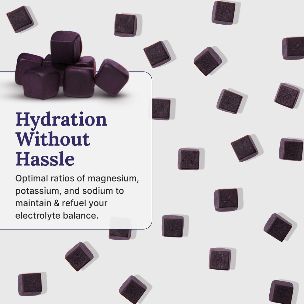 For Wellness blueberry gummies packaging on shelf suggests convenient on-the-go hydration.