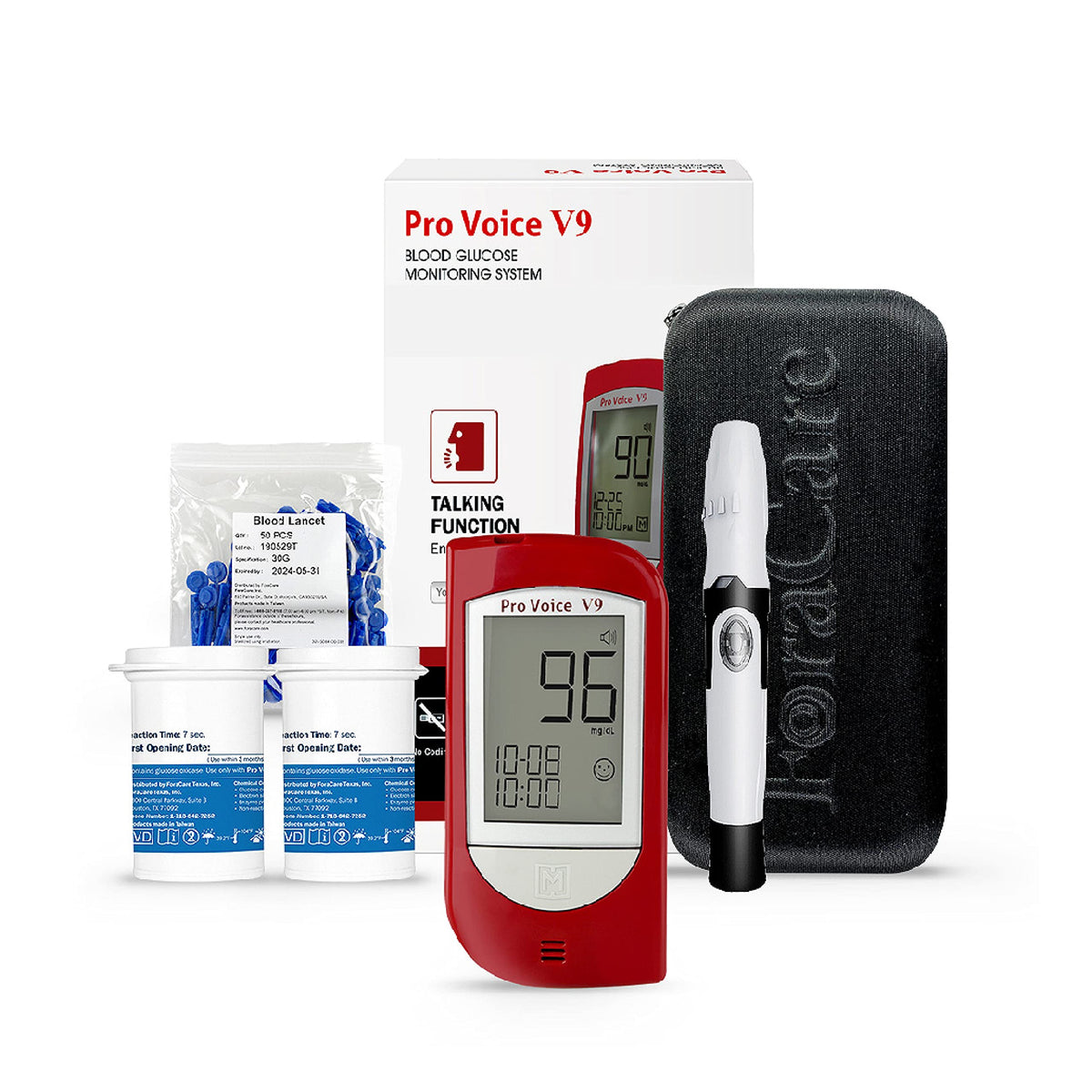FORA Pro Voice V9 glucose meter display with clear readings for easy use