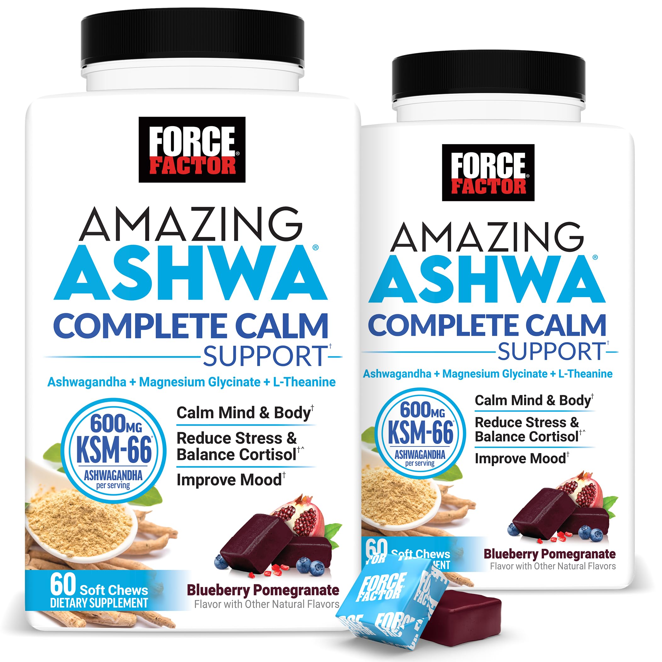 Force Factor Amazing Ashwa bottle highlighting calm support formula