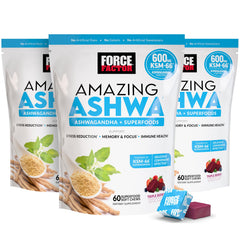 Force Factor Amazing Ashwa bottle showing potent ashwagandha for stress balance