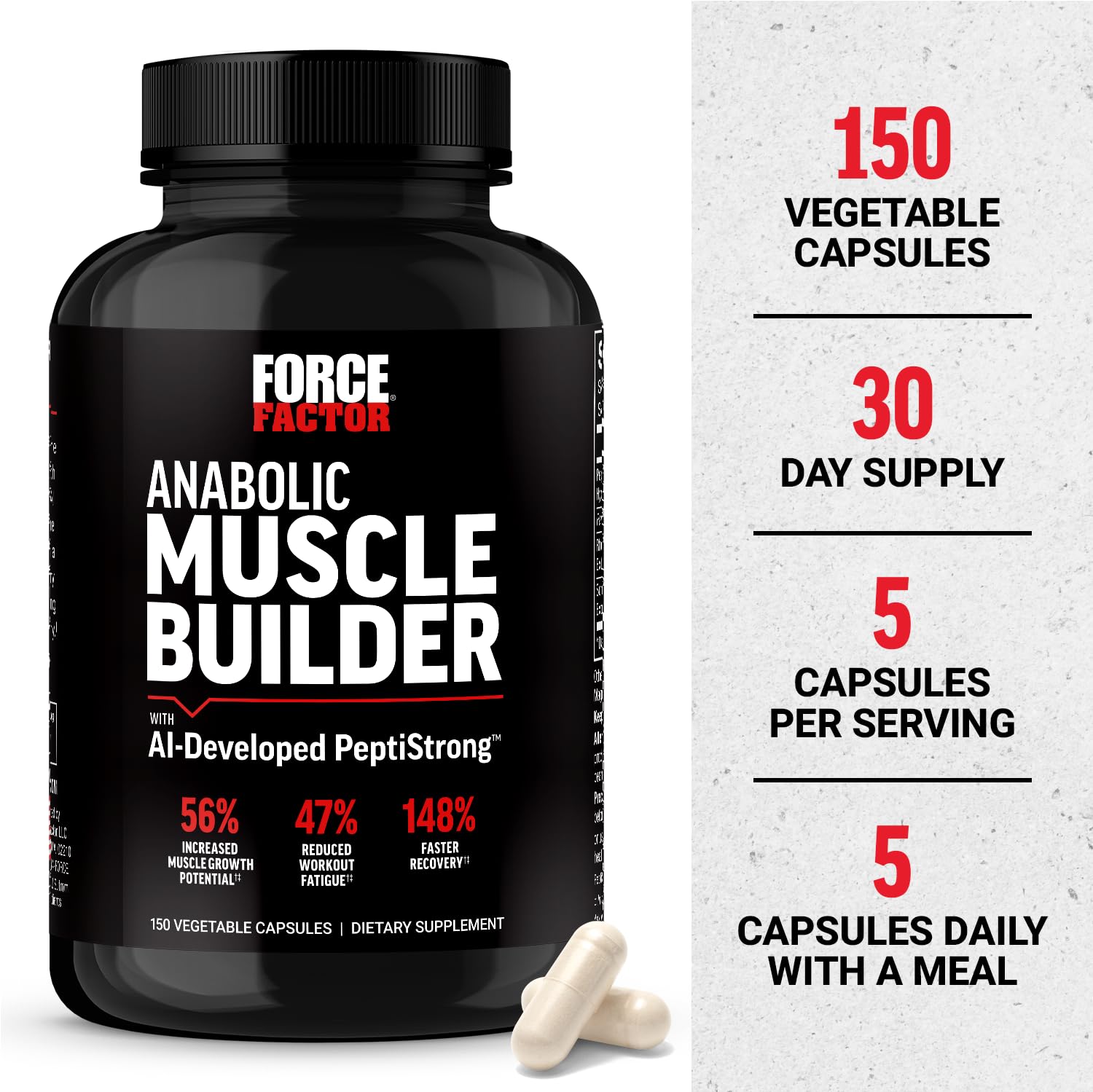 Force Factor Anabolic AI PeptiStrong visual highlights innovative peptide technology.