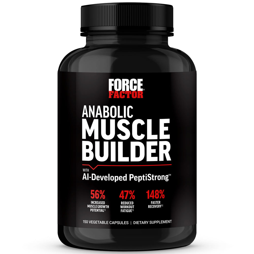 Force Factor Anabolic bottle closeup enables easy daily dosing for busy routines.