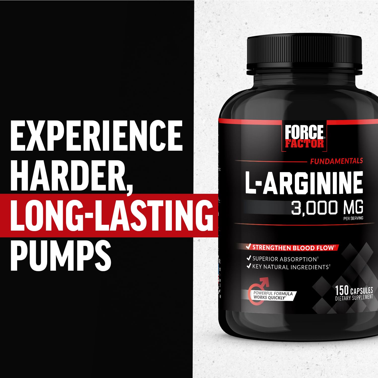 Force Factor L-Arginine label highlights 3,000mg per serving.