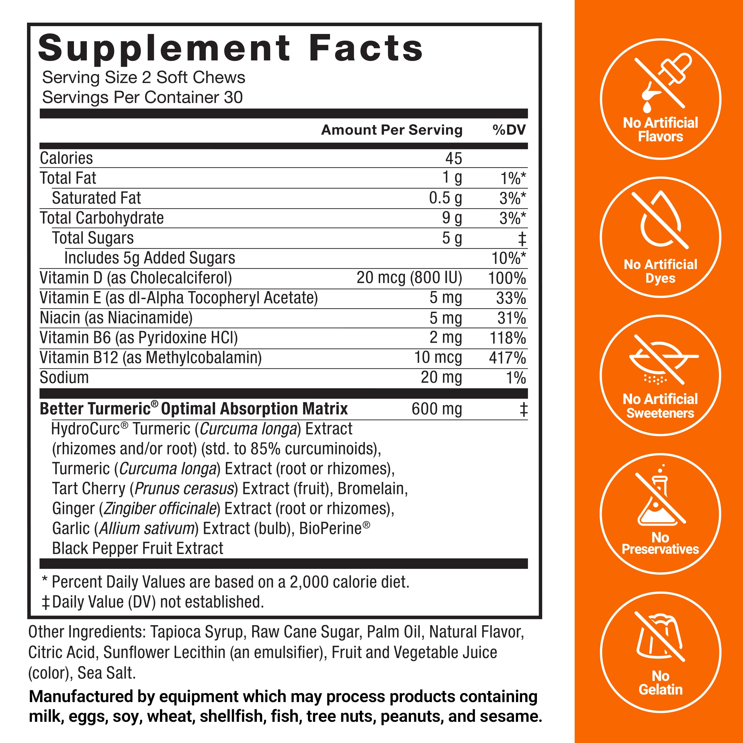 Force Factor Better Turmeric soft chews with B vitamins for energy support