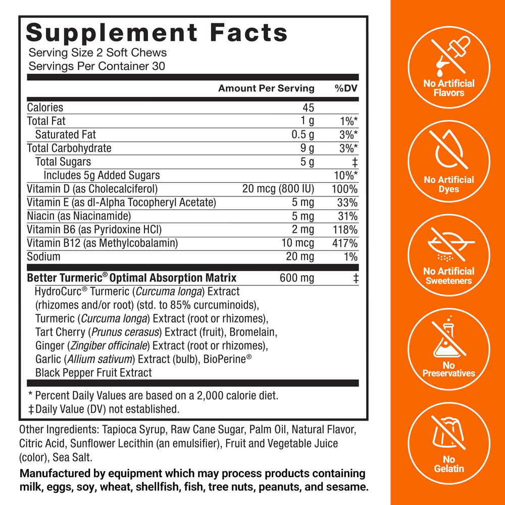 Force Factor Better Turmeric soft chews with B vitamins for energy support
