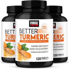 Force Factor Better Turmeric bottle front shows dosage for daily joint support.
