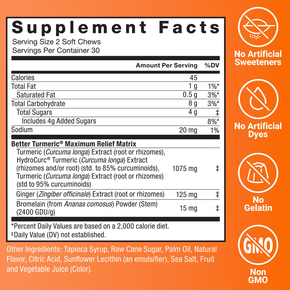 Force Factor Better Turmeric individually wrapped soft chews for on-the-go use.
