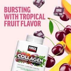 Individual wrappers of Force Factor Collagen Boosting Soft Chews.