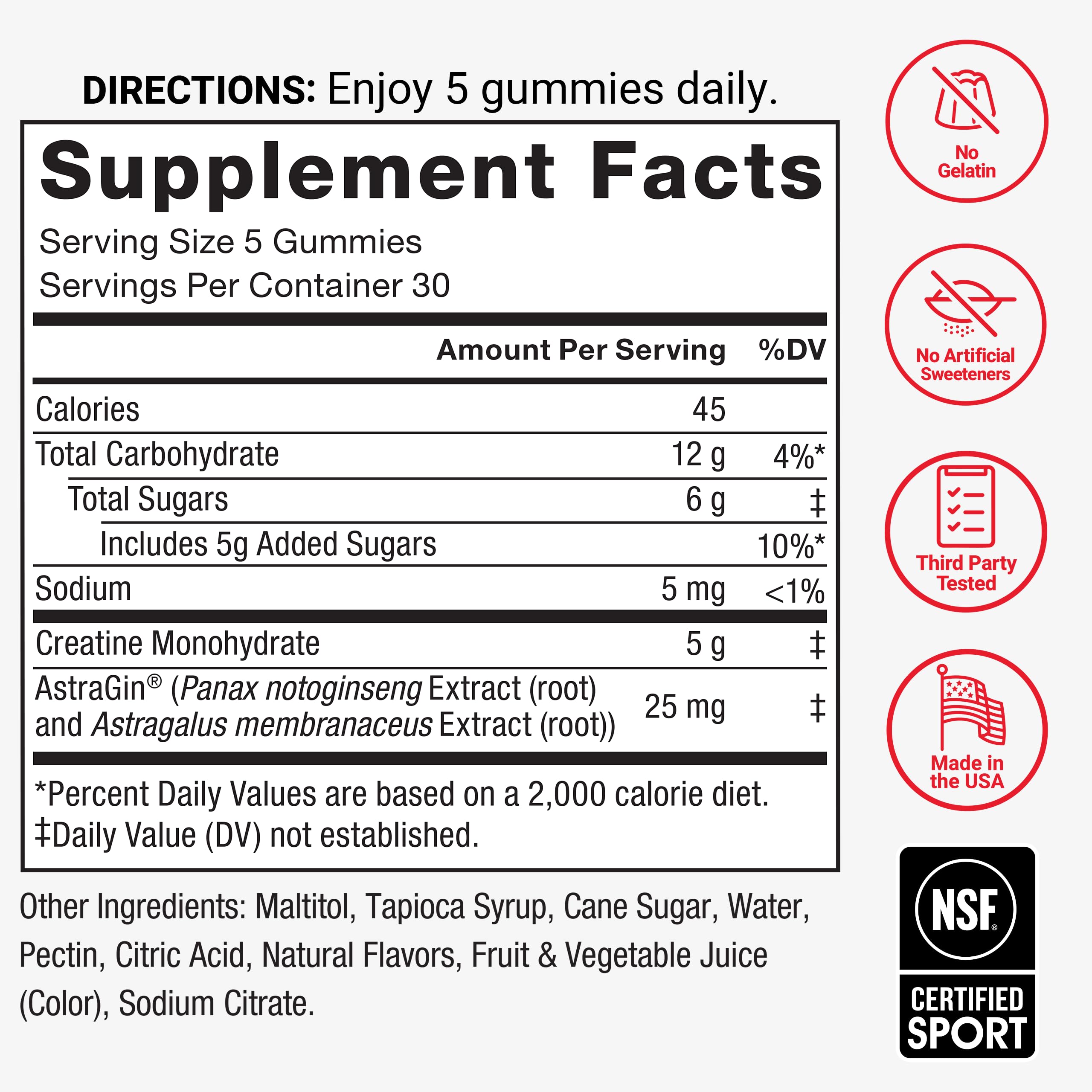 NSF Certified for Sport seal on Force Factor Creatine Gummies