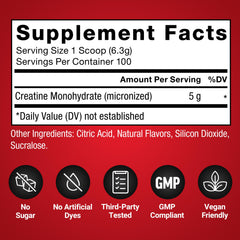 Force Factor Creatine Monohydrate ingredients list highlighting micronized formula