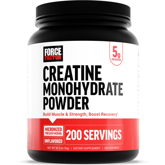 Force Factor Creatine Monohydrate Powder bottle highlighting premium training support