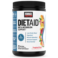 Force Factor Diet Aid bottle and pour for daily metabolism support.