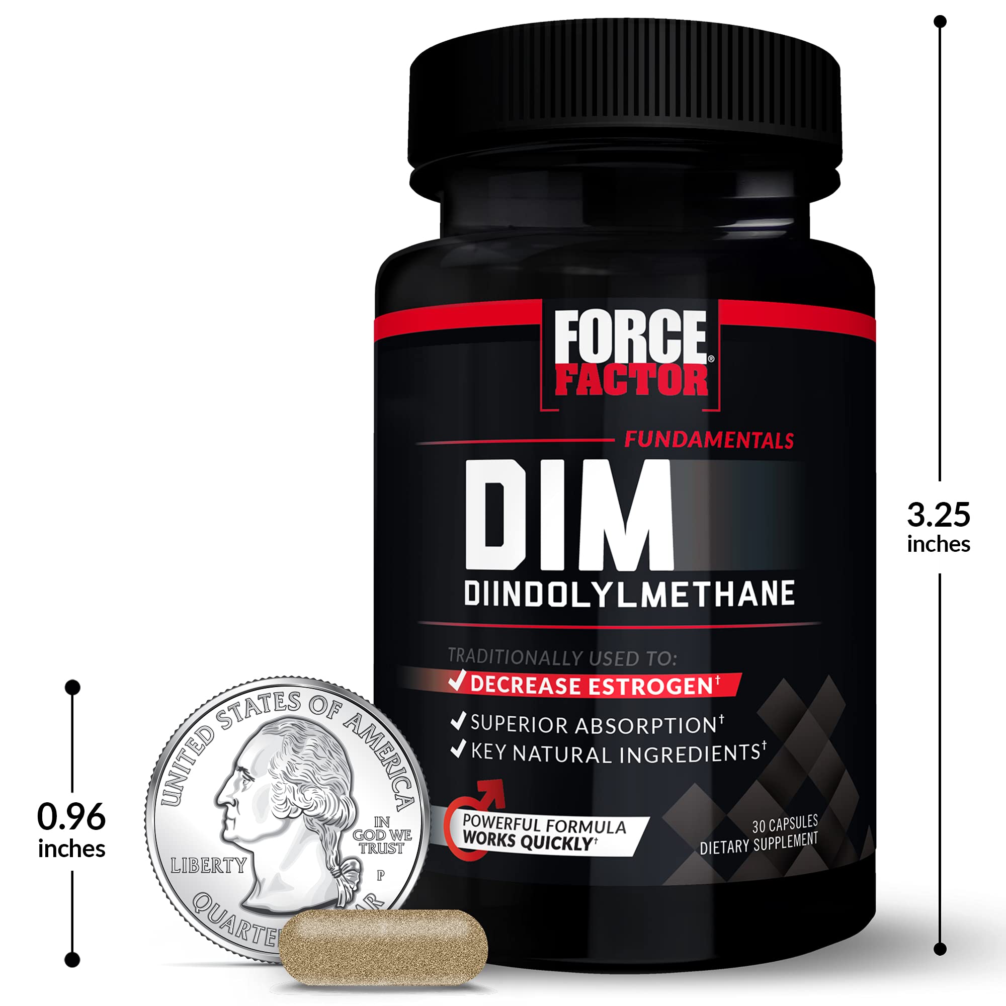 Force Factor DIM pill close-up—300mg DIM per capsule.