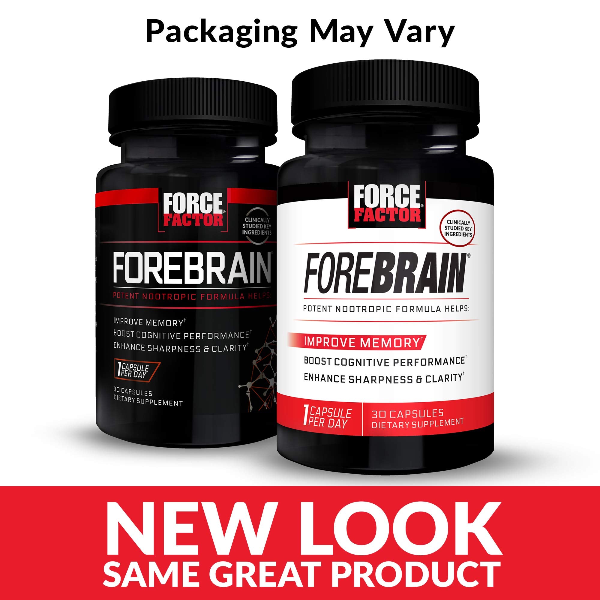 Force Factor Forebrain bottle back showing usage and ingredients