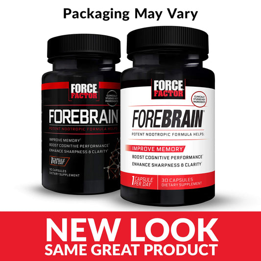 Force Factor Forebrain bottle back showing usage and ingredients