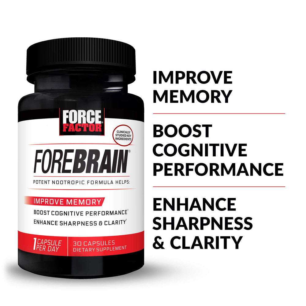 Close-up of Forebrain capsules highlighting caffeine and bacopa ingredients