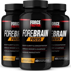 Force Factor Forebrain Focus bottle front for clear-minded study sessions.