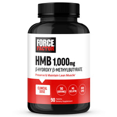 Force Factor HMB tablets in bottle support lean muscle maintenance