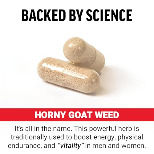 Close-up of Force Factor Horny Goat Weed capsules highlighting 750 mg dosage