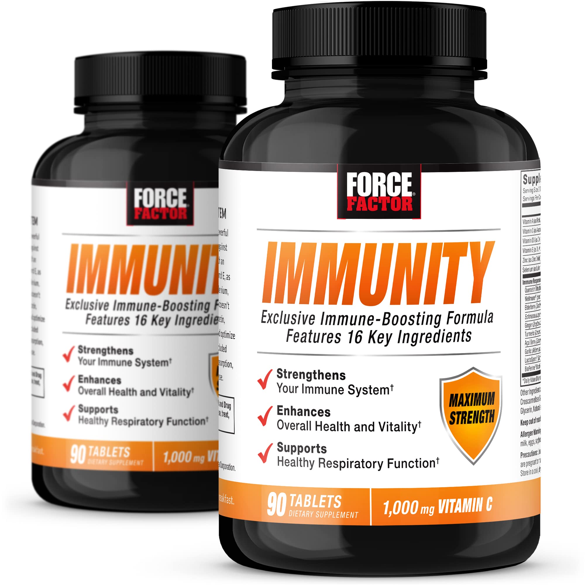 Force Factor Immunity bottle front showing comprehensive immune support formula.