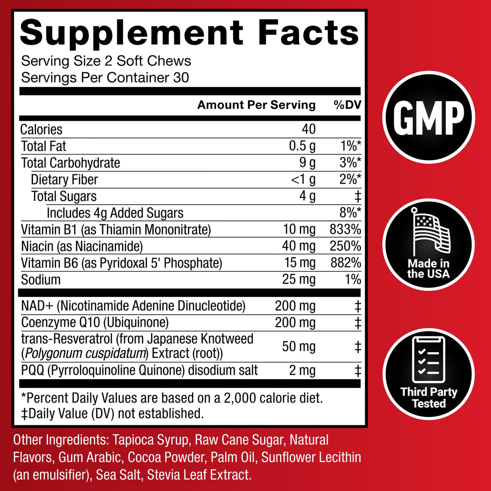Force Factor NAD+ Longevity soft chews on kitchen counter for easy daily use.