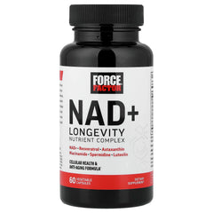 Force Factor NAD+ ingredients panel emphasizing seven-key components.