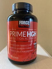 Force Factor Prime HGH Secretion Activator bottle on kitchen countertop.