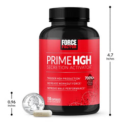 Force Factor Prime HGH Secretion Activator capsules with glass of water.