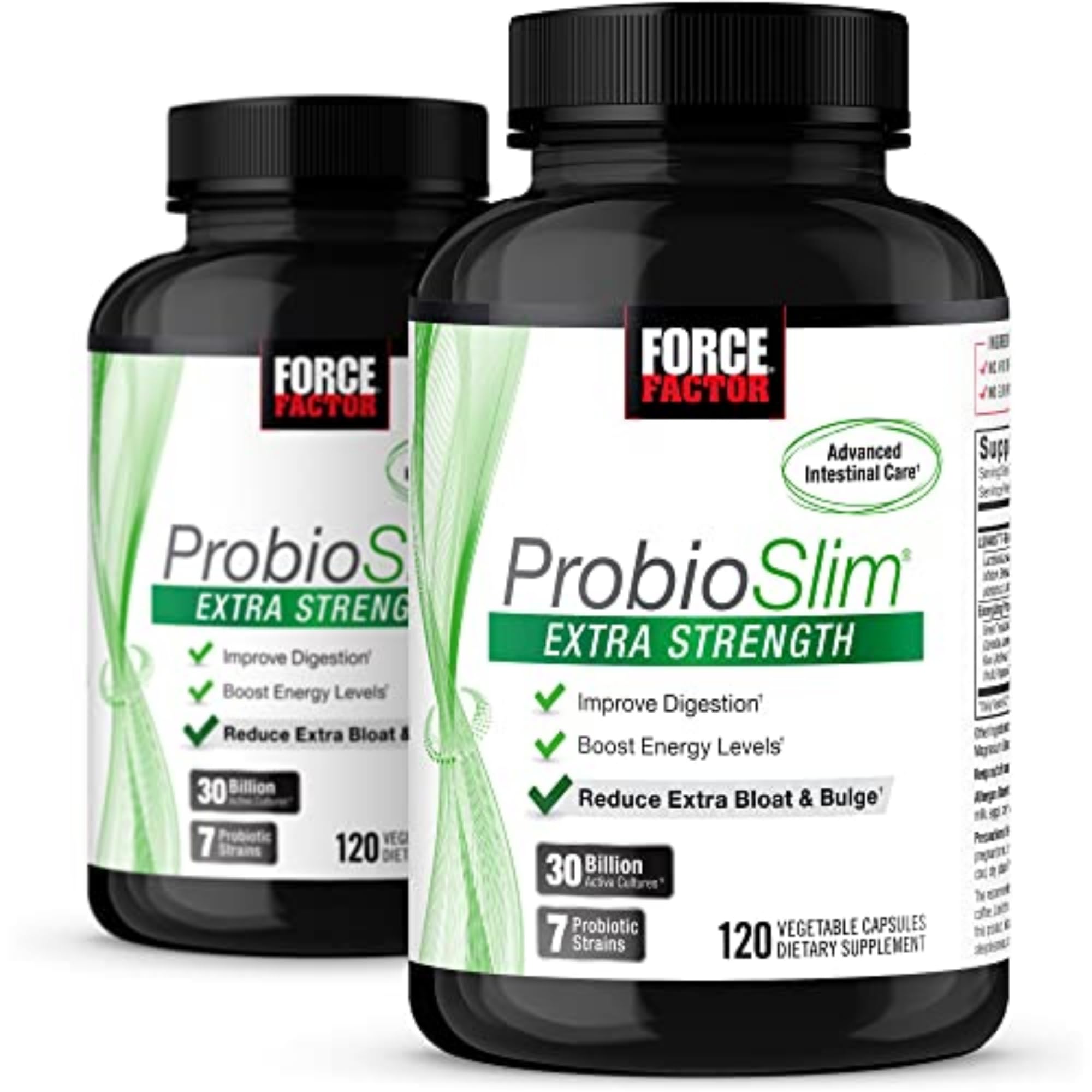 Force Factor ProbioSlim Extra Strength bottle front promotes daily gut support.