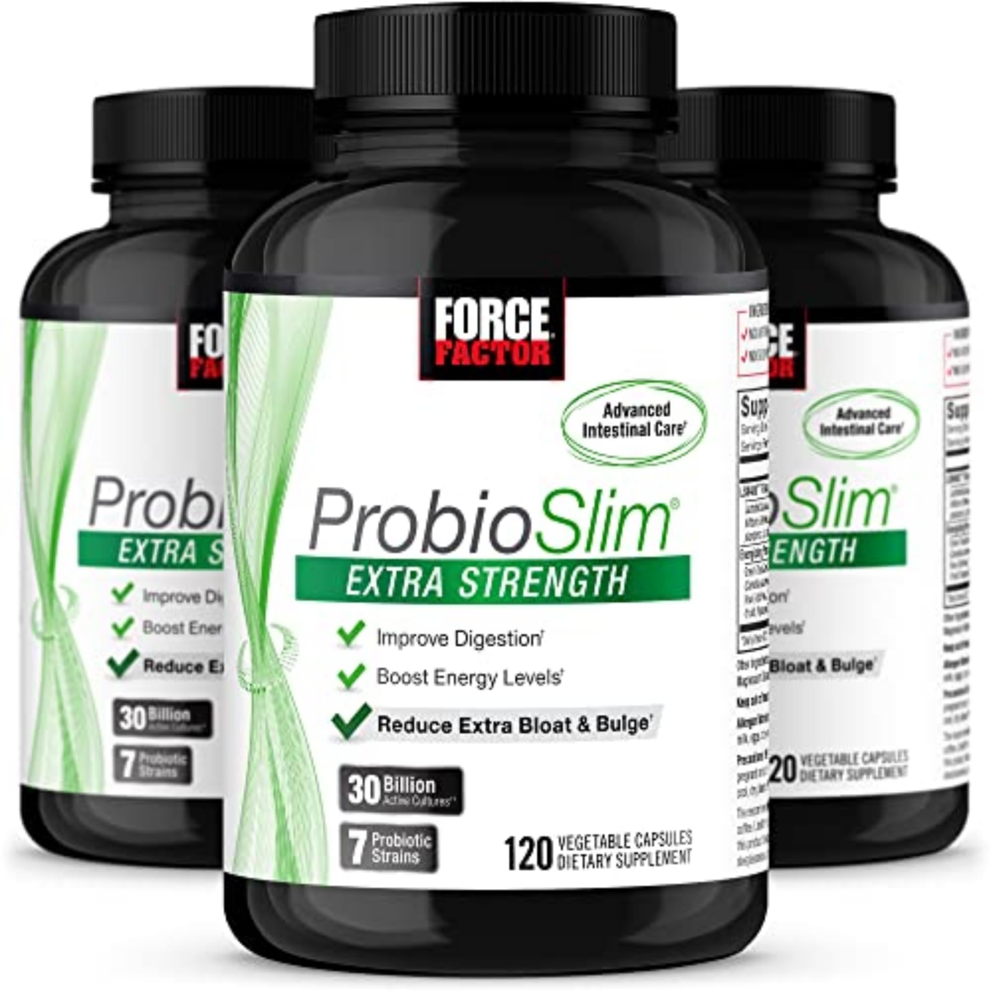 Force Factor ProbioSlim bottle with label highlighting 30B CFUs for digestion.