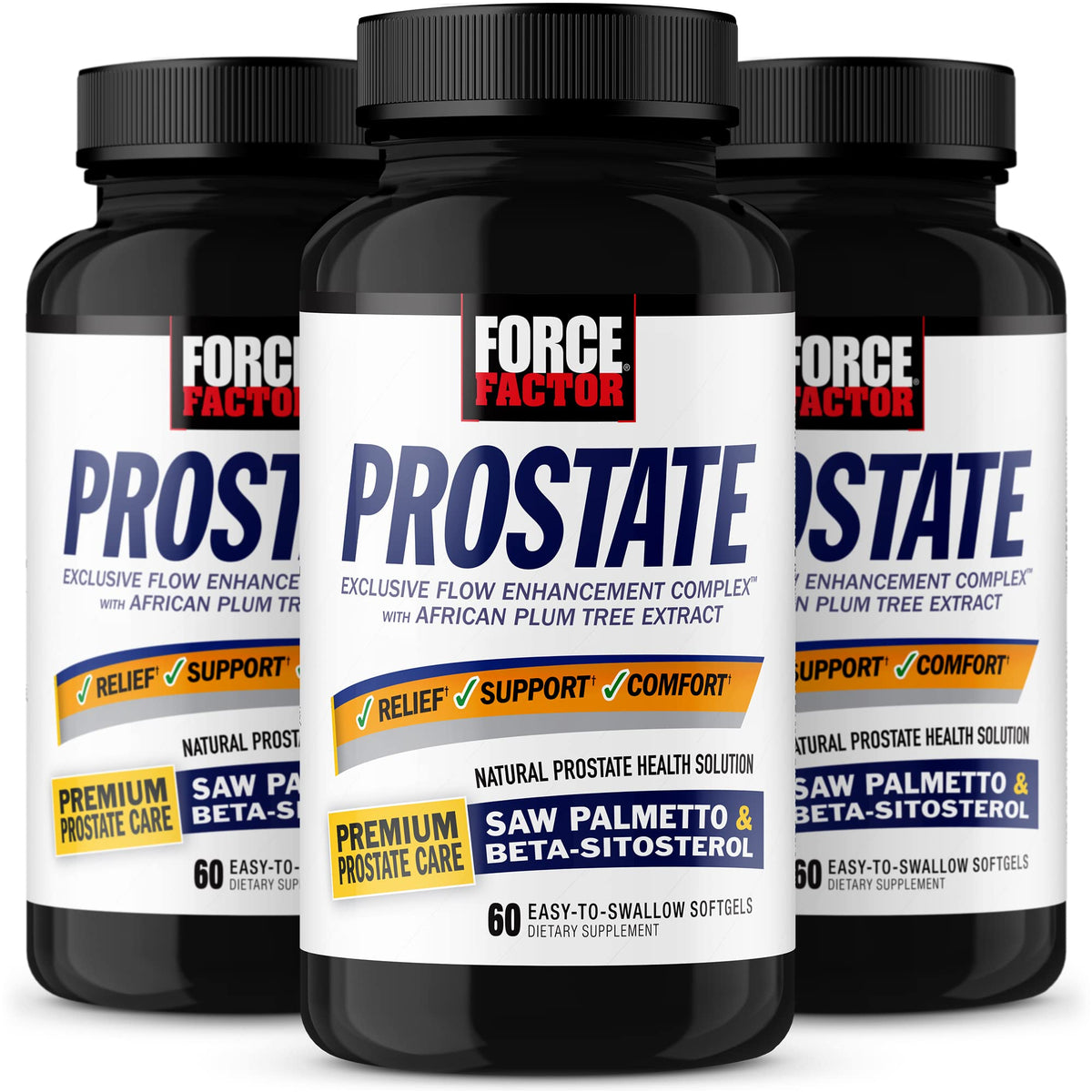 Force Factor Prostate softgels bottle on nightstand for nighttime comfort