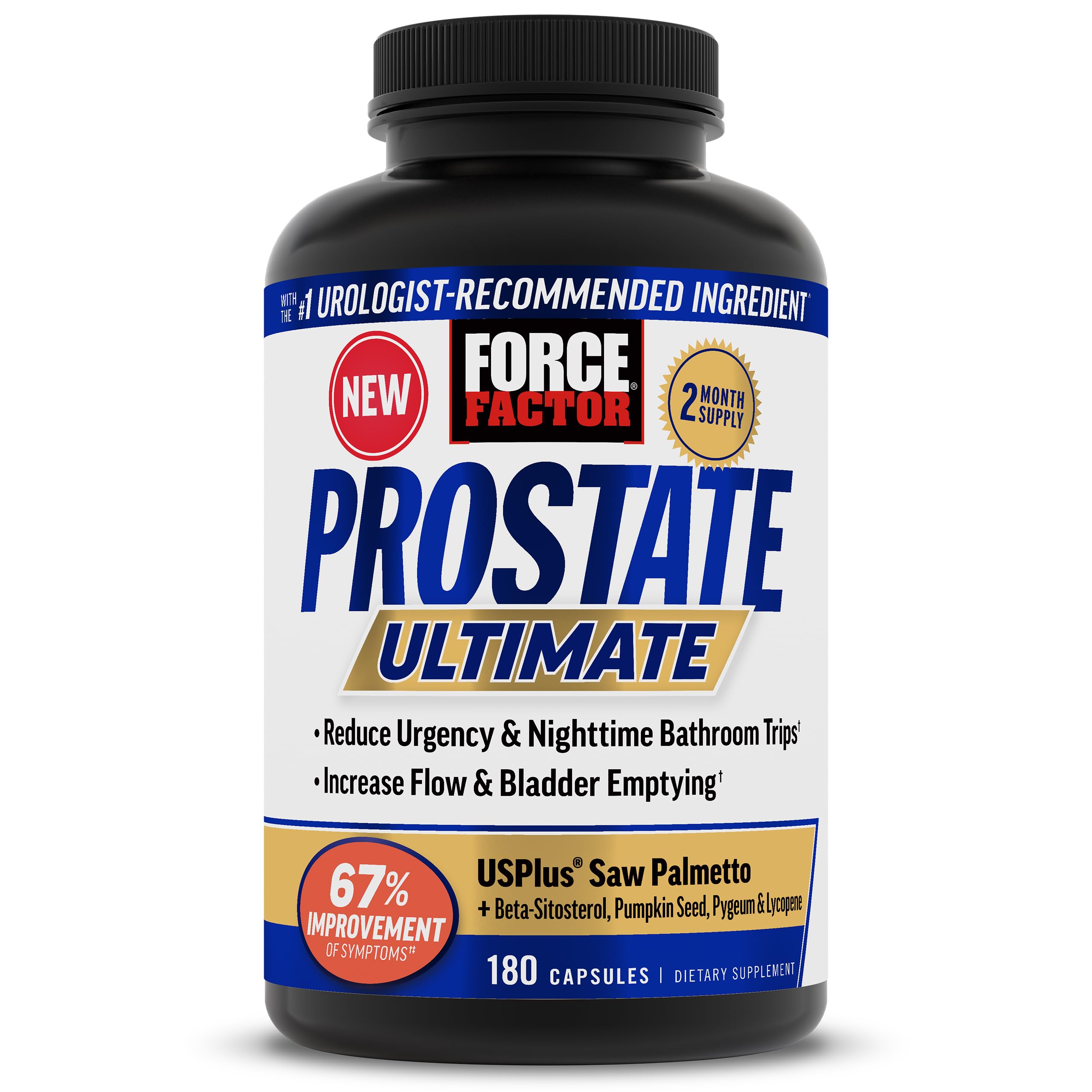 Force Factor Prostate Ultimate bottle with USPlus supports urinary health.
