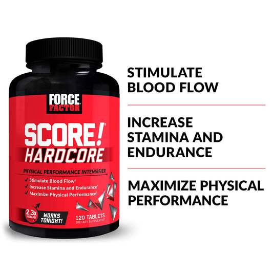 Force Factor SCORE! Hardcore bottle label close-up highlighting the formula