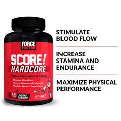Force Factor SCORE! Hardcore bottle label close-up highlighting the formula