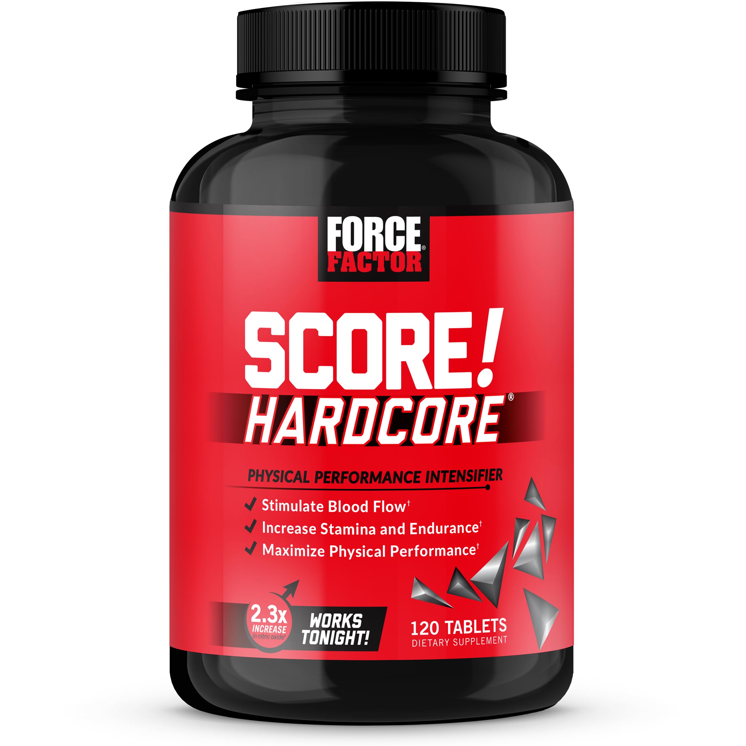 Force Factor SCORE! Hardcore bottle front for on-the-go nitric oxide support during workouts.