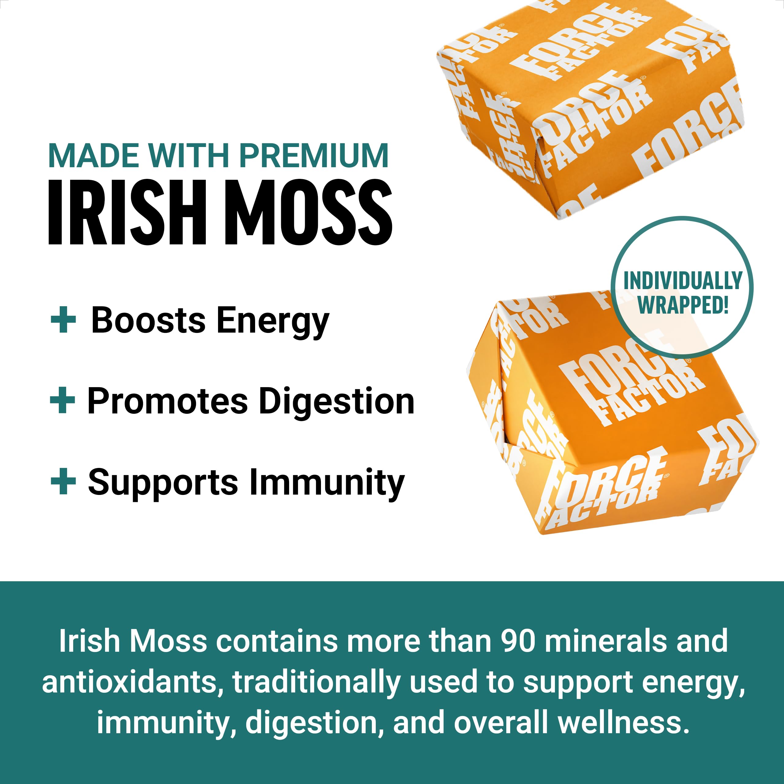Force Factor Sea Moss Soft Chews jar with salted caramel flavor for convenient wellness.