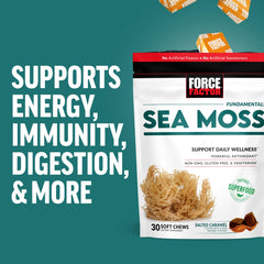 Nutrition facts for Force Factor Sea Moss Soft Chews show vitamins and minerals