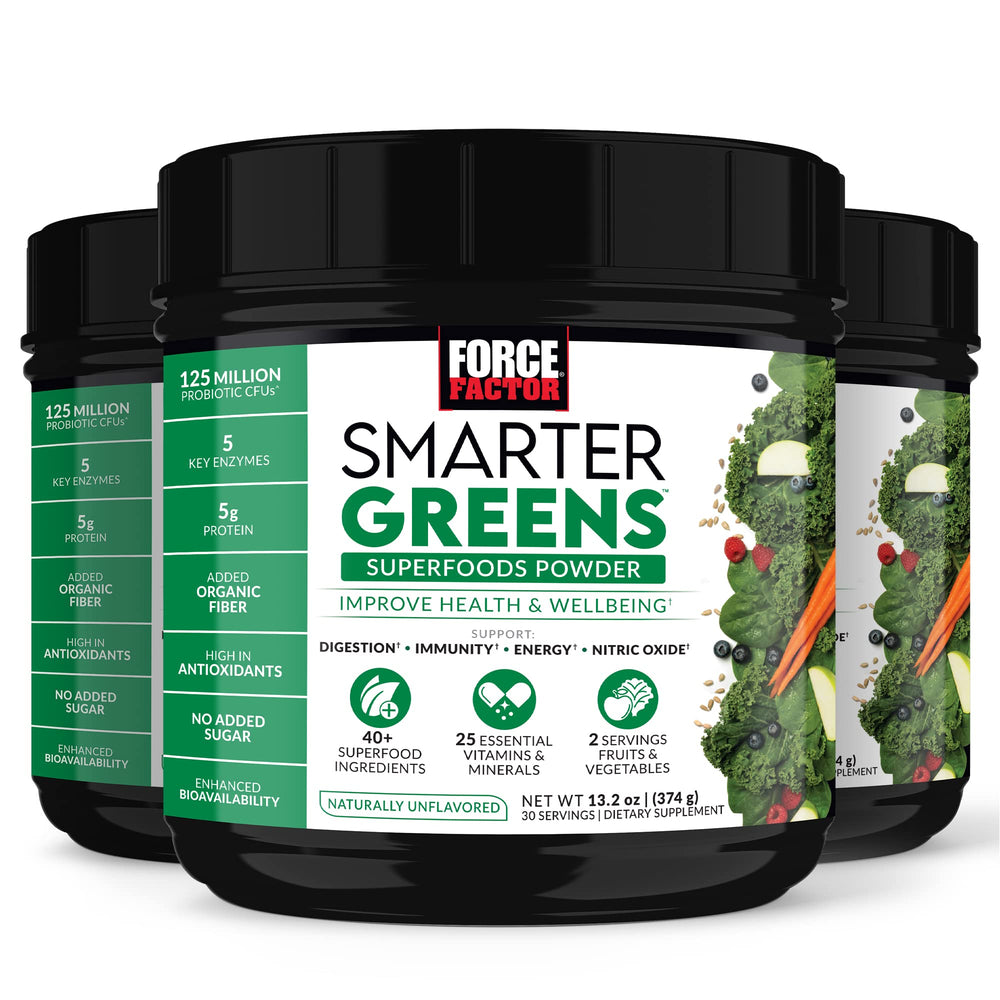 Force Factor Smarter Greens bottle being poured for a quick daily energy boost.