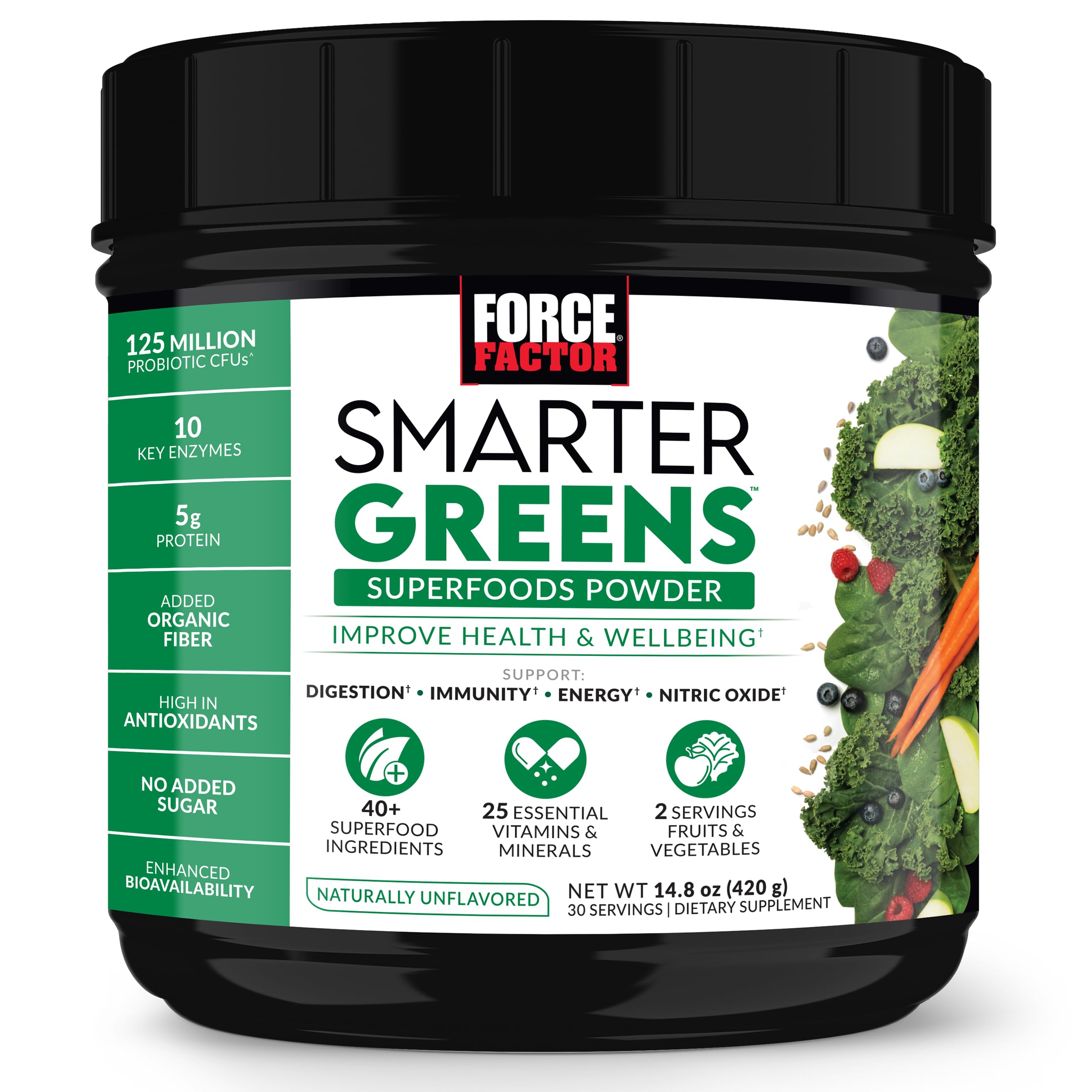 Force Factor Smarter Greens bottle on the kitchen counter for daily wellness
