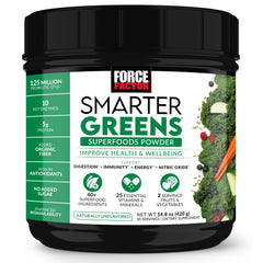 Force Factor Smarter Greens bottle on the kitchen counter for daily wellness
