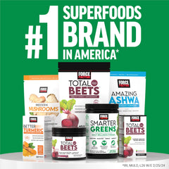 Force Factor Smarter Greens flavor-free powder image suggests versatile mix with foods.