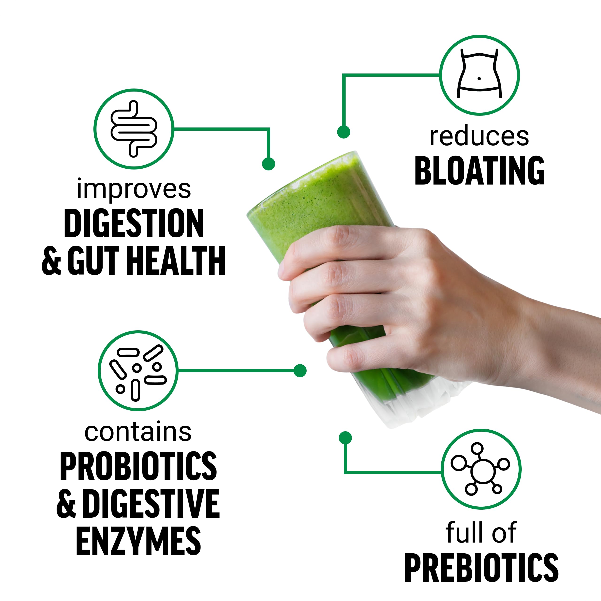 Force Factor Smarter Greens scoop beside a glass, signaling easy daily supplementation.