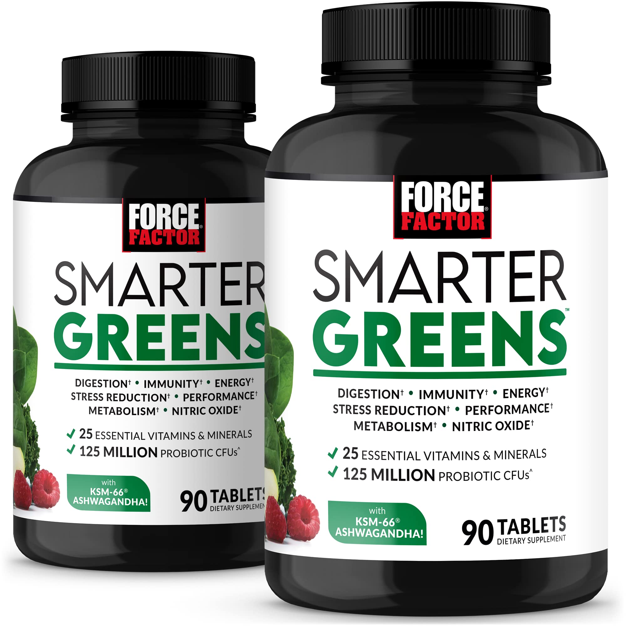 Force Factor Smarter Greens tablets bottle front shows convenient daily nutrition option.