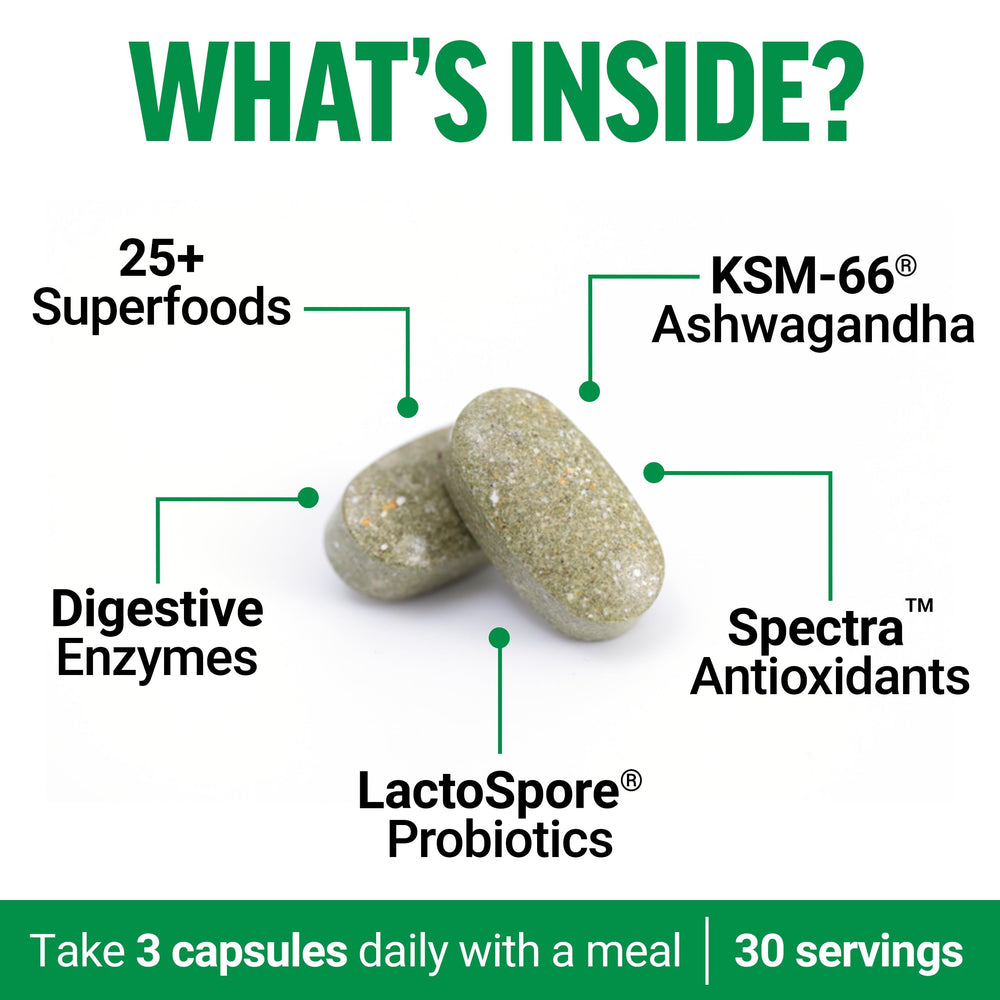 Force Factor Smarter Greens capsules close-up highlights easy, on-the-go nutrition.