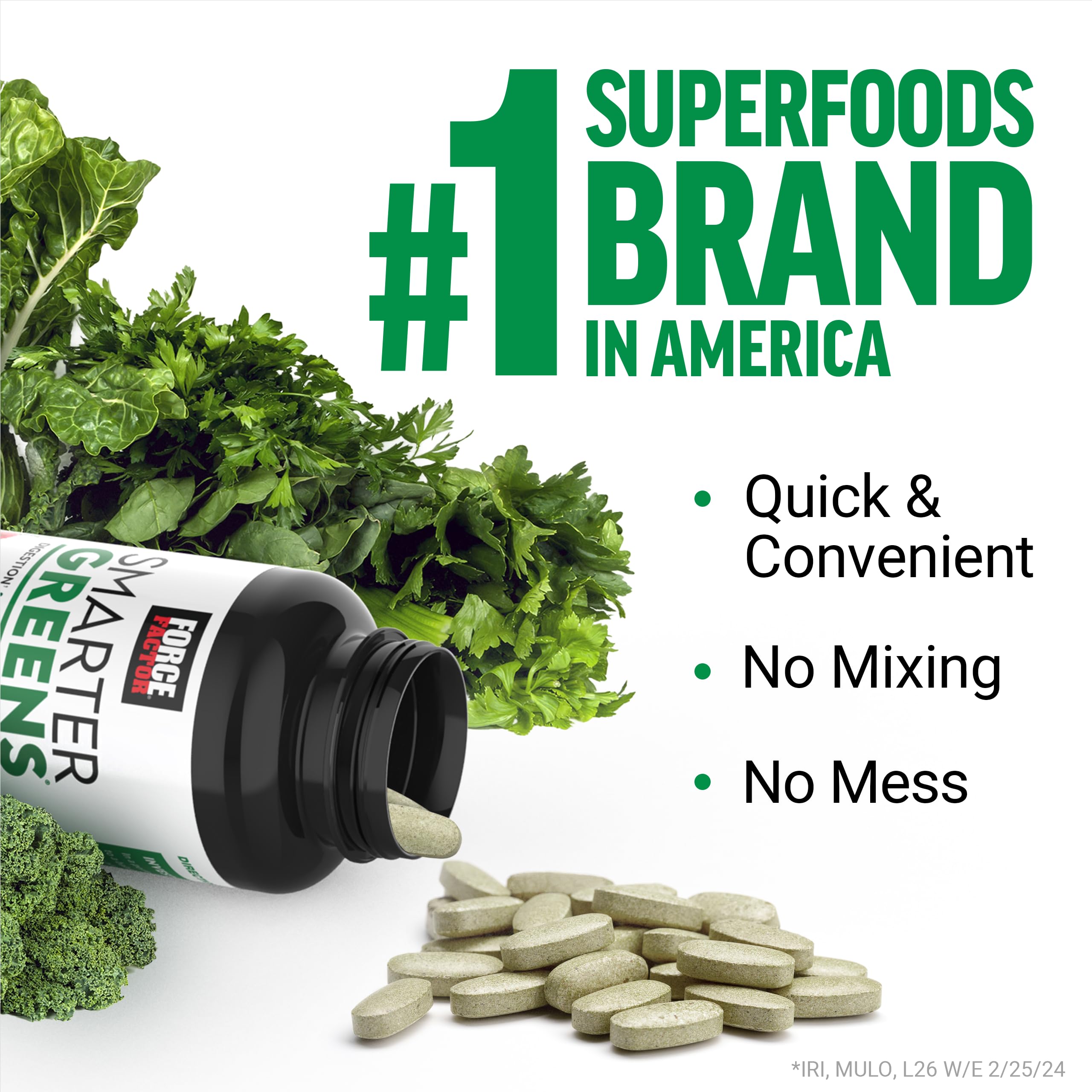 Force Factor Smarter Greens packaging inside view reveals blend of fruits, vegetables, and adaptogens.